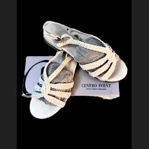 Ladies Braided Low Block Strappy Heels Size 7 White NEW